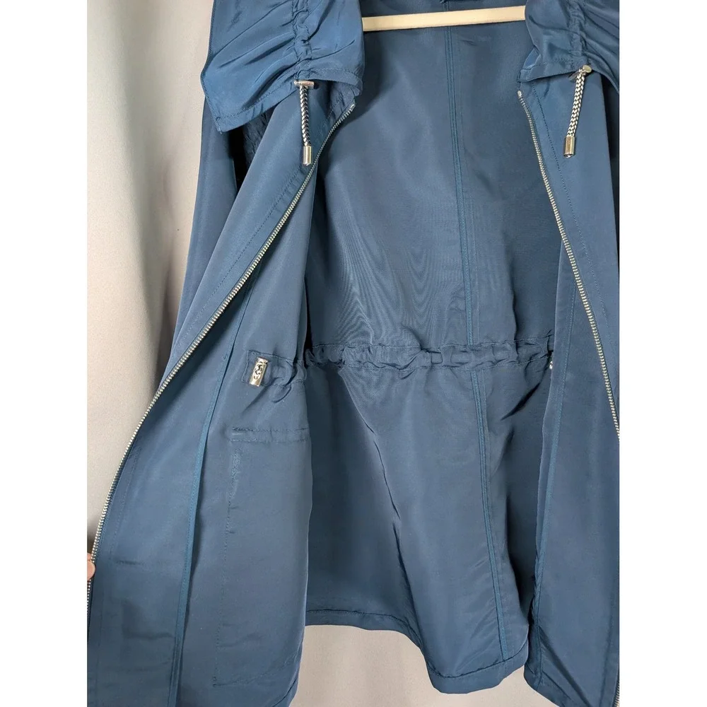 Ann Taylor Jacket Womens L Teal Blue Ruched Balloon Sleeve Utility Zip